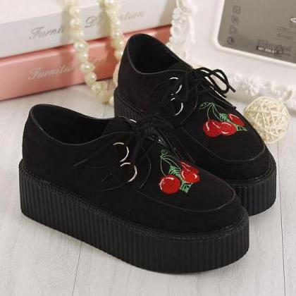 Cherry Embedded Leather Creeper Sho..