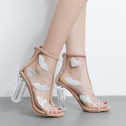 Peep-toe Transparent Block Heel Ankle Boots With..