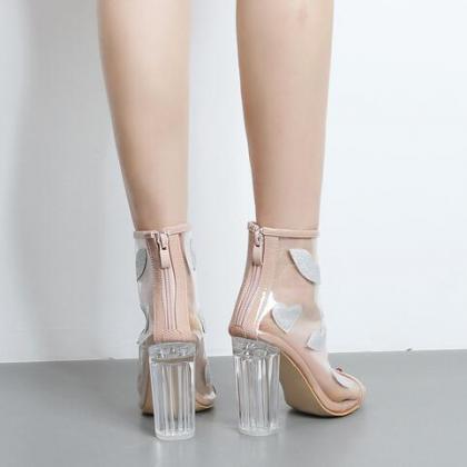 Peep-toe Transparent Block Heel Ankle Boots With..