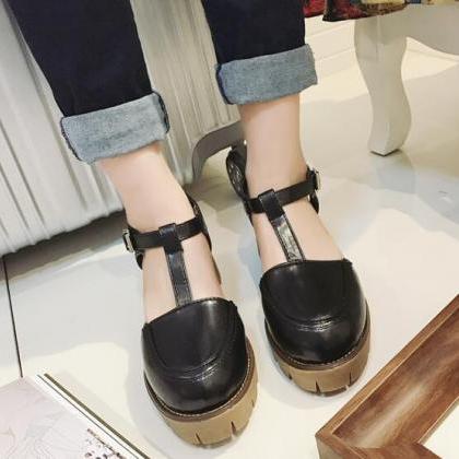 T-strap Chunky Cleated Sole Platform Shoes