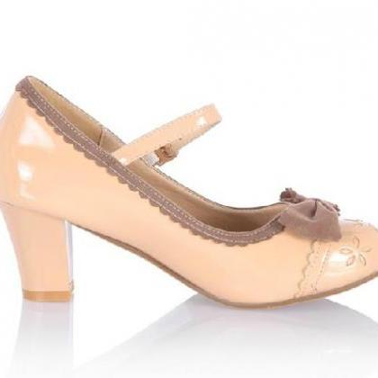 Ulass Retro Lovely Beige Bow Shoes