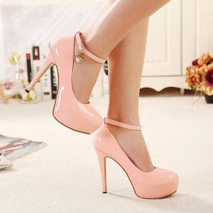 Ulass Pink And Black Ankle Strap Design High Heels..