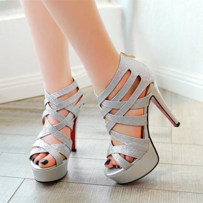 Ulass Metallic Silver And Gold Strappy High Heel..