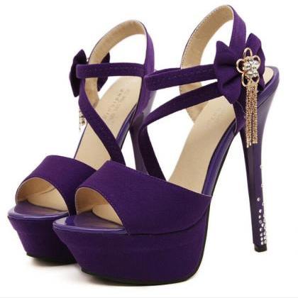 Ulass Purple And Black Strappy High Heel Fashion..
