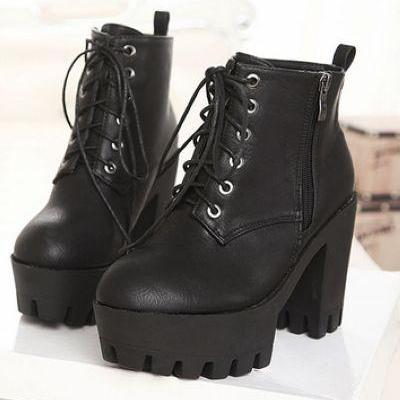 Ulass Street Style Black Chunky Heel Boots St-079