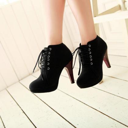 Round Toe Lace-up Ankle Boots with ..