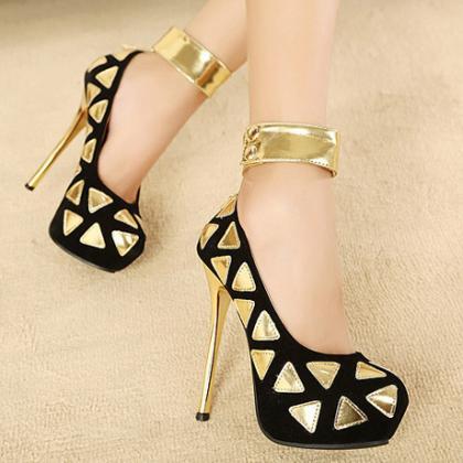 Ulass Luxury Design Metallic Gold And Black Ankle..