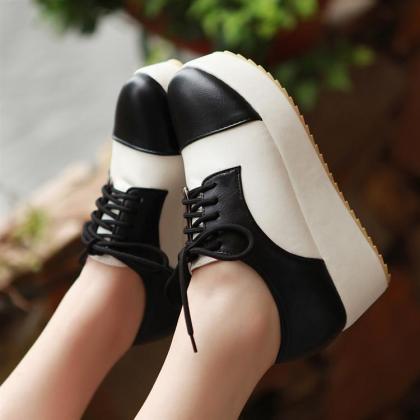Ulass Black And White Patchwork Design Wedge Heels..