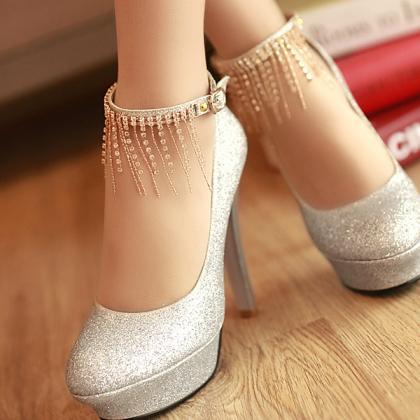 Ulass Stiletto High Heels Silver Pu Party Ankle..