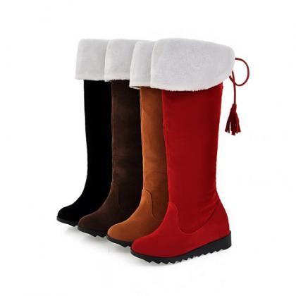 Ulass Stylish Red Suede Over The Knee Winter Boots..
