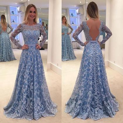 Ulass Charming Lace Prom Dress,long Sleeves Prom..