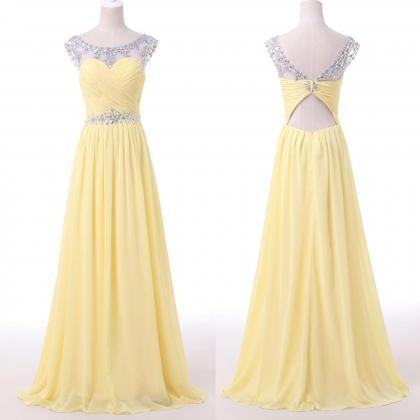 Ulass Yellow Chiffon Prom Dress,long Prom..