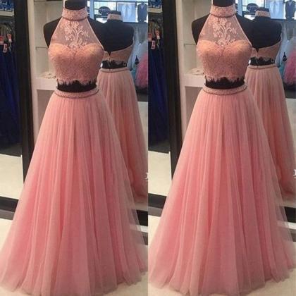 Ulass A-line Pink Prom Dresses,lace Prom..