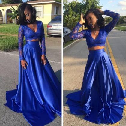 Ulass Royal Blue Prom Dress,two Pieces Prom Dress..