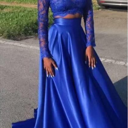 Ulass Royal Blue Prom Dress,two Pieces Prom Dress..