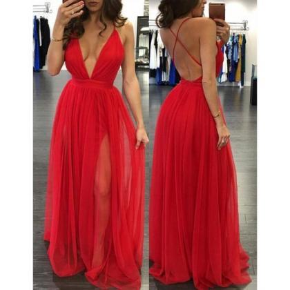 Ulass 30d Chiffon Red Evening Dresses,straps Prom..