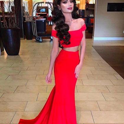Ulass Simple Red Two Pieces Red Evening Prom Dress..