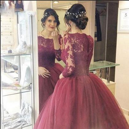 2018 Burgundy Evening Prom Dresses Lace Three..