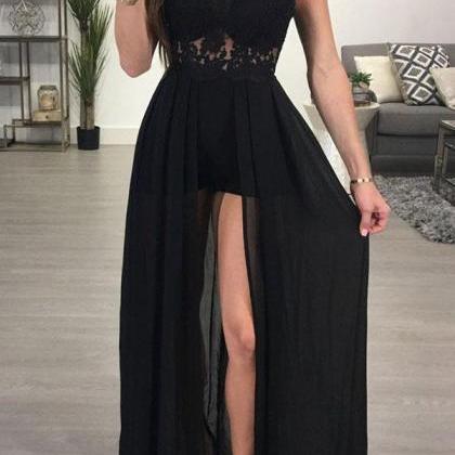 Sexy Backless Halter Black Lace Evening Prom..