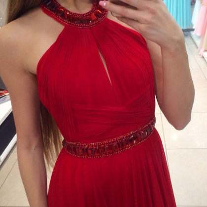 Halter Neck Crystal Red Prom Dresses,backless Sexy..