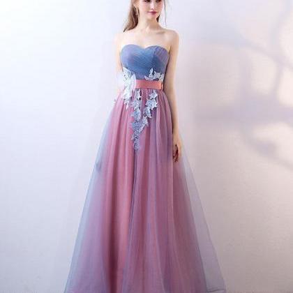 Gray Blue Tulle Long Prom Dress, Gray Blue Evening..