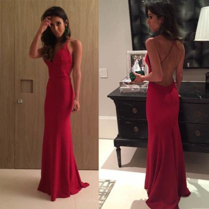 Charming Red Prom Dress, Sexy Open Back Mermaid..