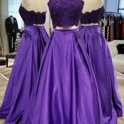 Gorgeous Purple Two Piece Applique Prom..