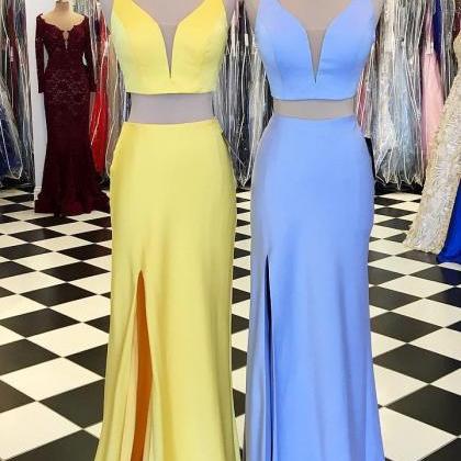 Stunning Two Piece V-neck Mermaid Prom Dress With..