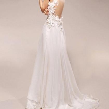 Chiffon Prom Dresses,handmade Flower Dress,long..