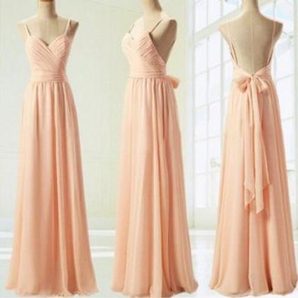 Light Pink Straps Simple Prom Dress With Bow,..