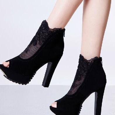 Ulass Sexy Black Lace High Heels, High Heels, Lace..