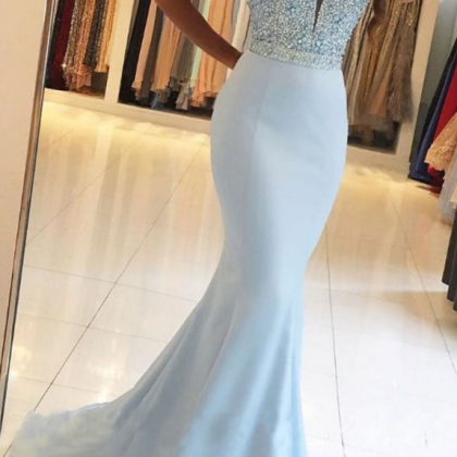 Light Blue Evening Dress, Mermaid Evening Dress,..