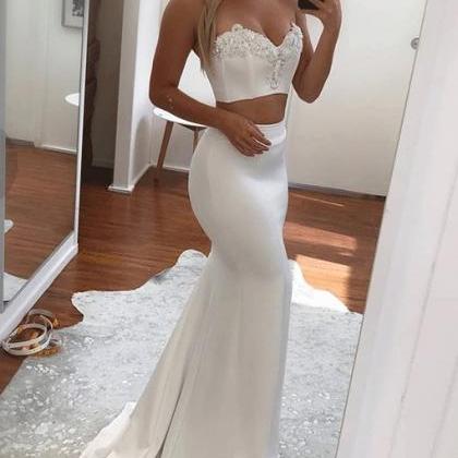 White Sweetheart Two Piece Mermaid Prom..