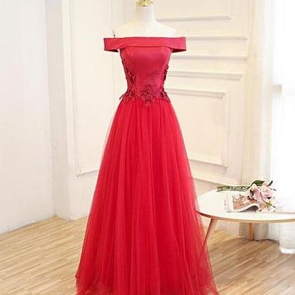 Elegant Red Applique Off The Shoulder Prom..