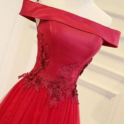 Elegant Red Applique Off The Shoulder Prom..