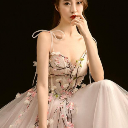 High Quality V Neck Lace Long Prom Dress, Light..