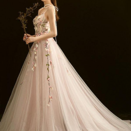High Quality V Neck Lace Long Prom Dress, Light..
