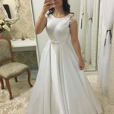 Cap Sleeves Ball Gown Wedding Dress With V Back