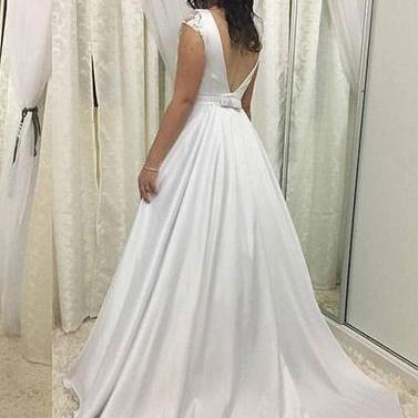 Cap Sleeves Ball Gown Wedding Dress With V Back