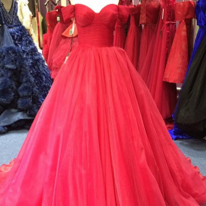 Red Super A-line Luxury Long Tulle Prom Gown,off..