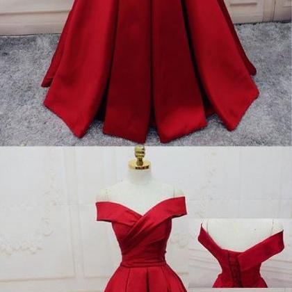 Red Off Shoulder Satin Prom Dress, Red Party..