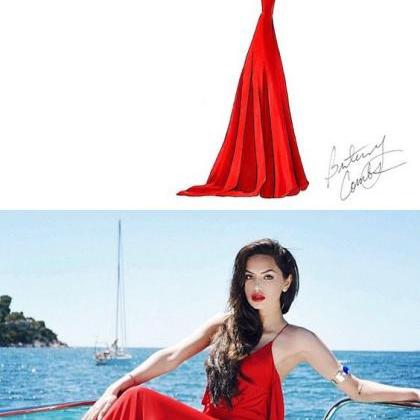 Gorgeous Mermaid Red Long Prom Dress With Criss..