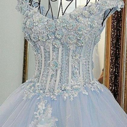 Ball Gown Off The Shoulder Lace Appliqued..