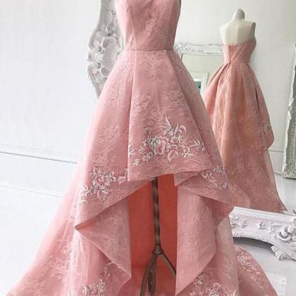 Pink High Low Prom Dresses Strapless Lace Formal..