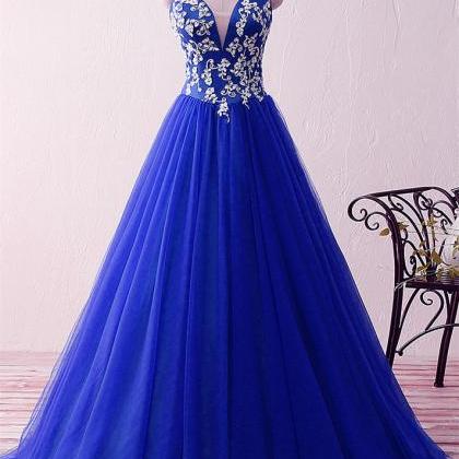 Royal Blue Sweetheart Appliques Beaded Evening..