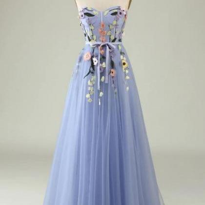 A Line Sweetheart Lavender Long Prom Dress With..