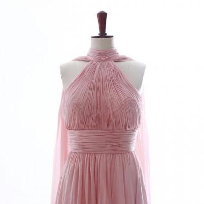 Pleated Halter Neck A Line Chiffon Dress With Long..