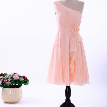 One Shoulder Chiffon Dress With Flower And Flounce..