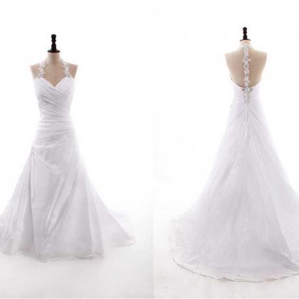 Modern Halter Natural Waist Taffeta Wedding Dress..