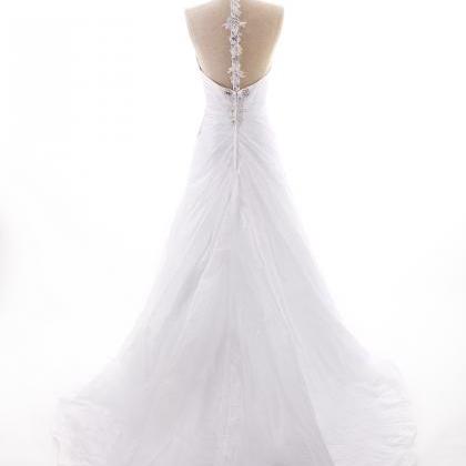 Modern Halter Natural Waist Taffeta Wedding Dress..